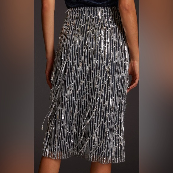 Anthropologie Maeve Fringed Sequined Midi Skirt NWT Glam NYE Size 4 - Picture 5 of 12